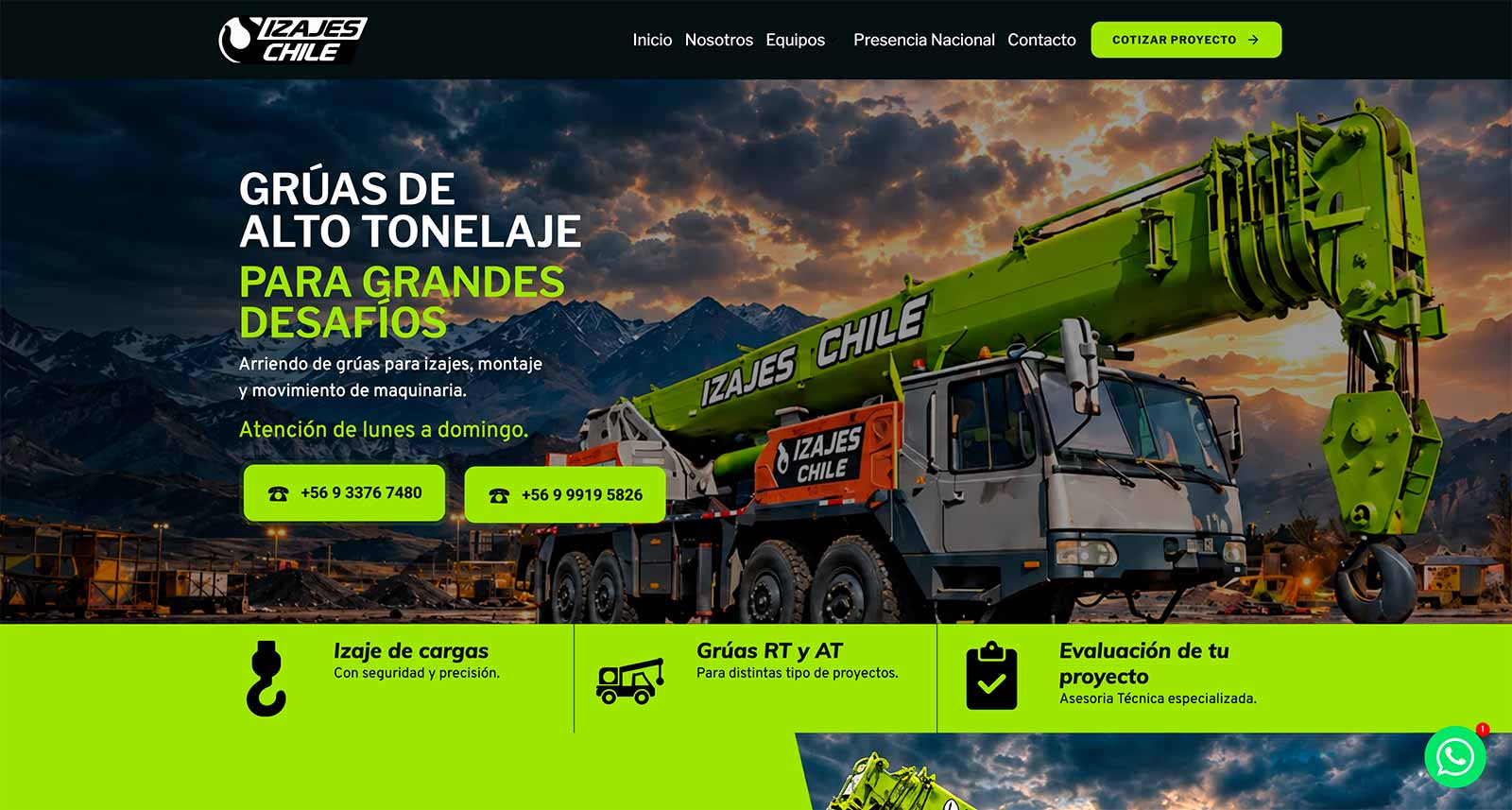 Gruas de alto tonelaje en Chile